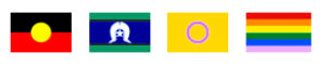 Aboriginal, Torres Strait, Intersex and LGBTQIA+ flags